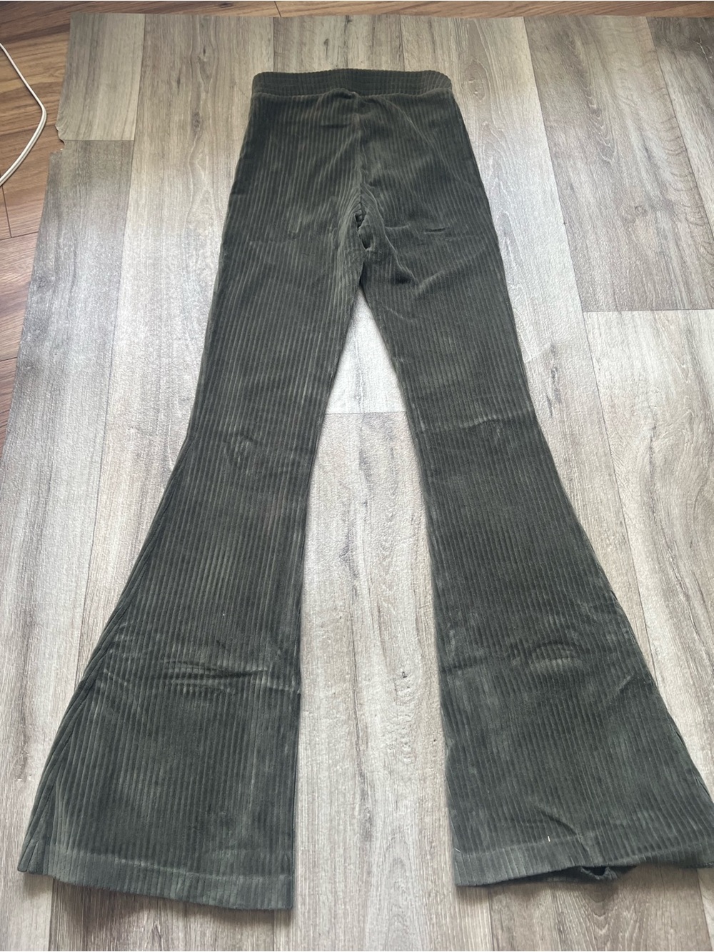 Aerie Corduroy Flare Pants Women XS Olive Green Excellent Ribbed High Waist - Picture 2 of 4